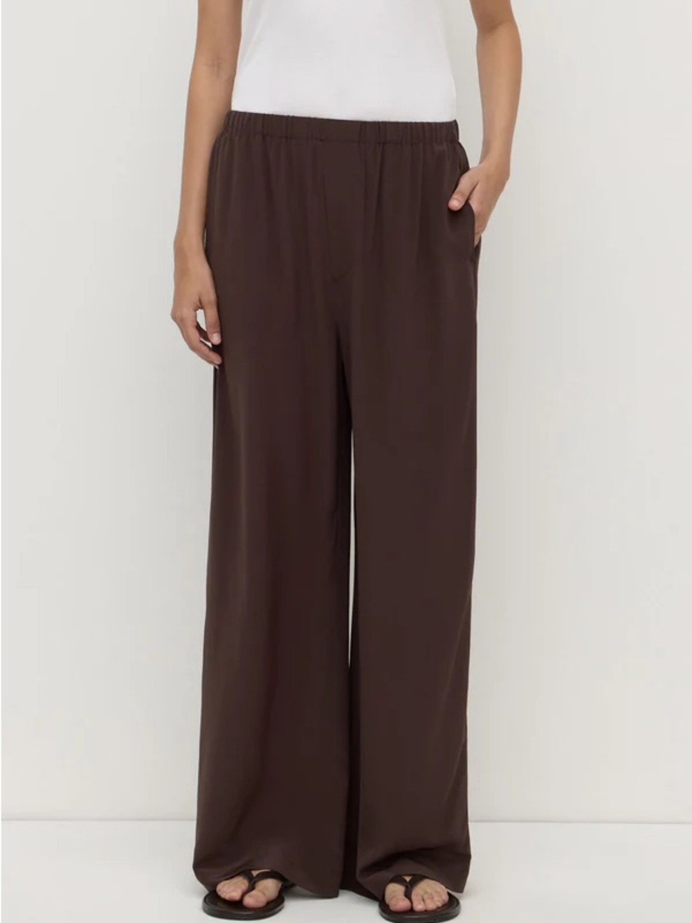 Assembly Label Relaxed Wide-Leg Pull-On Pants in Dark Brown